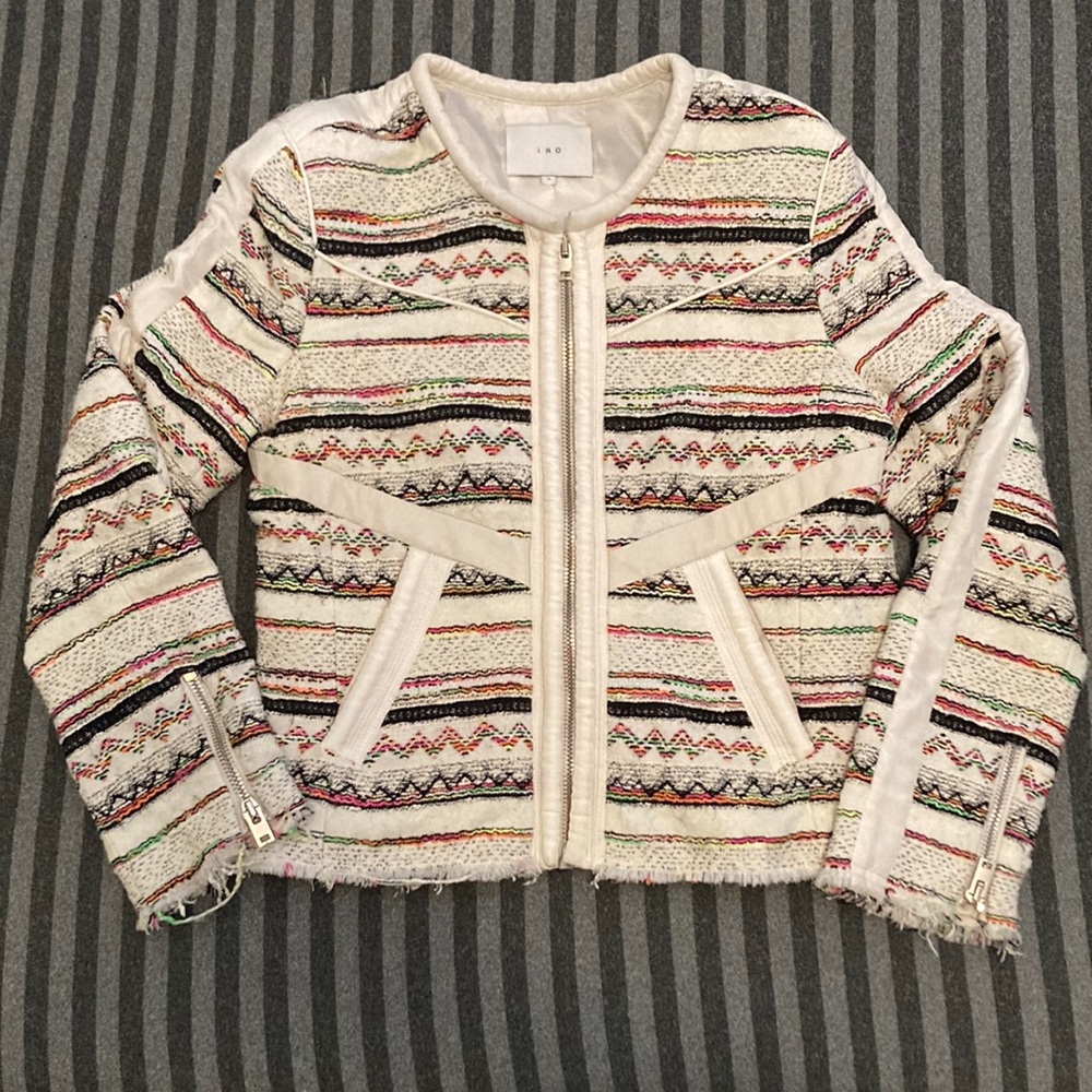IRO Elomi Tweed Zip-Front Multicolor Jacket Size 2 (US S 4-6)